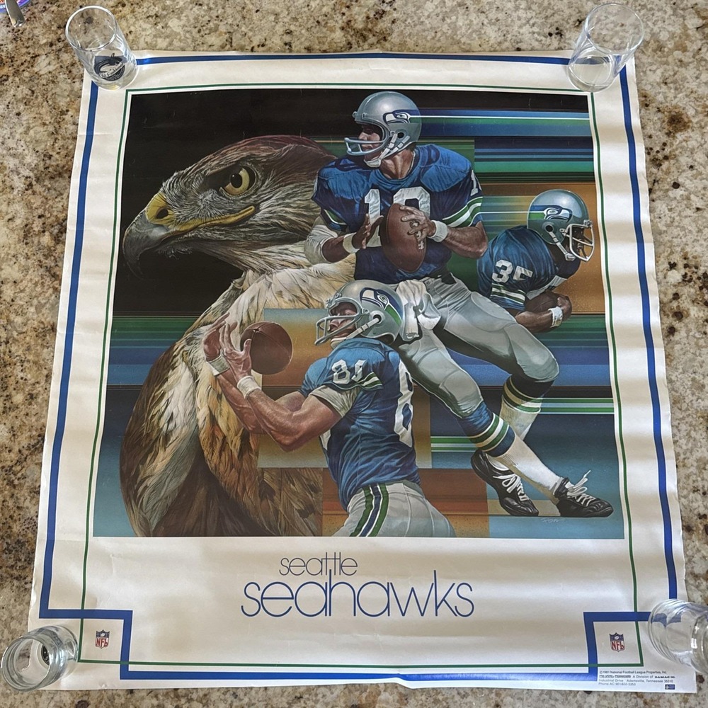 Seattle Seahawks Poster Jim Zorn USA 1981 DAMAC NFL Posters 25" x 23 Vintage
